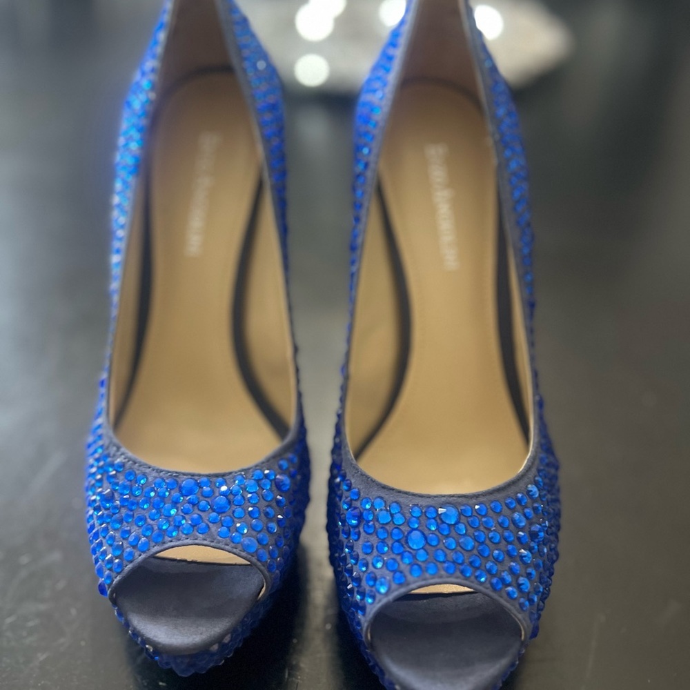 Enzo Angiolini Sparkling Blue Peep-Toe Heels